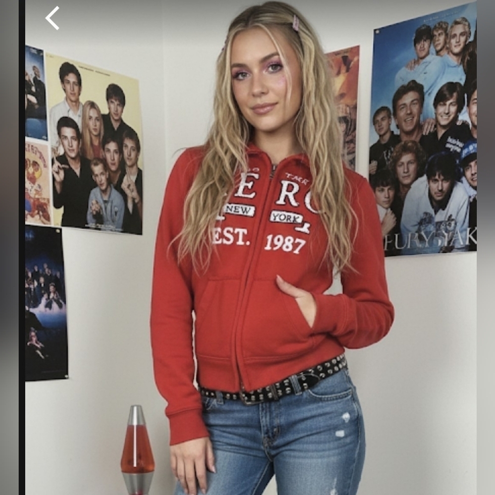Aeropostale Red Full Zip Hoodie‎ Est 1987 Spell Out Women's S/P